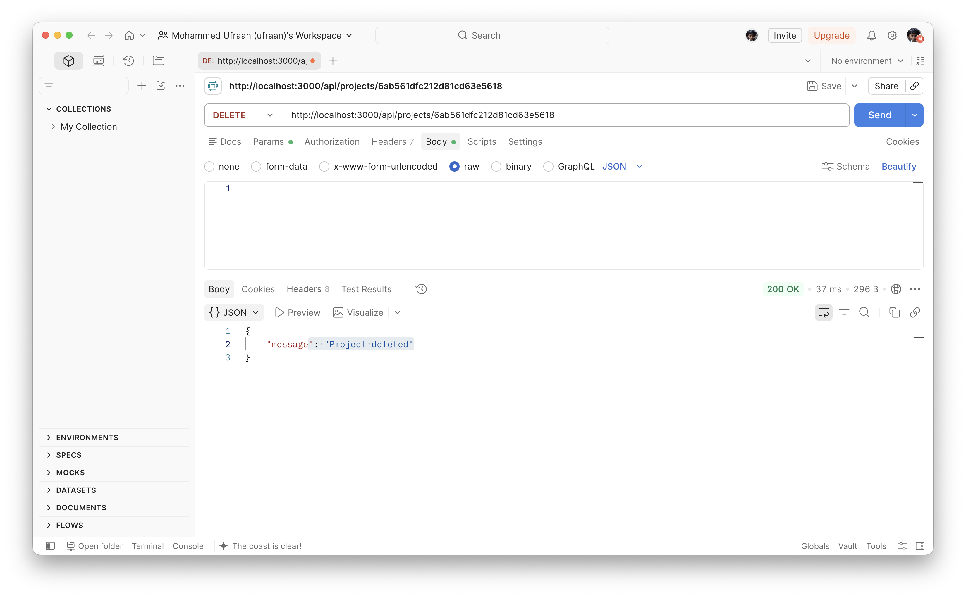DELETE /api/projects/:id