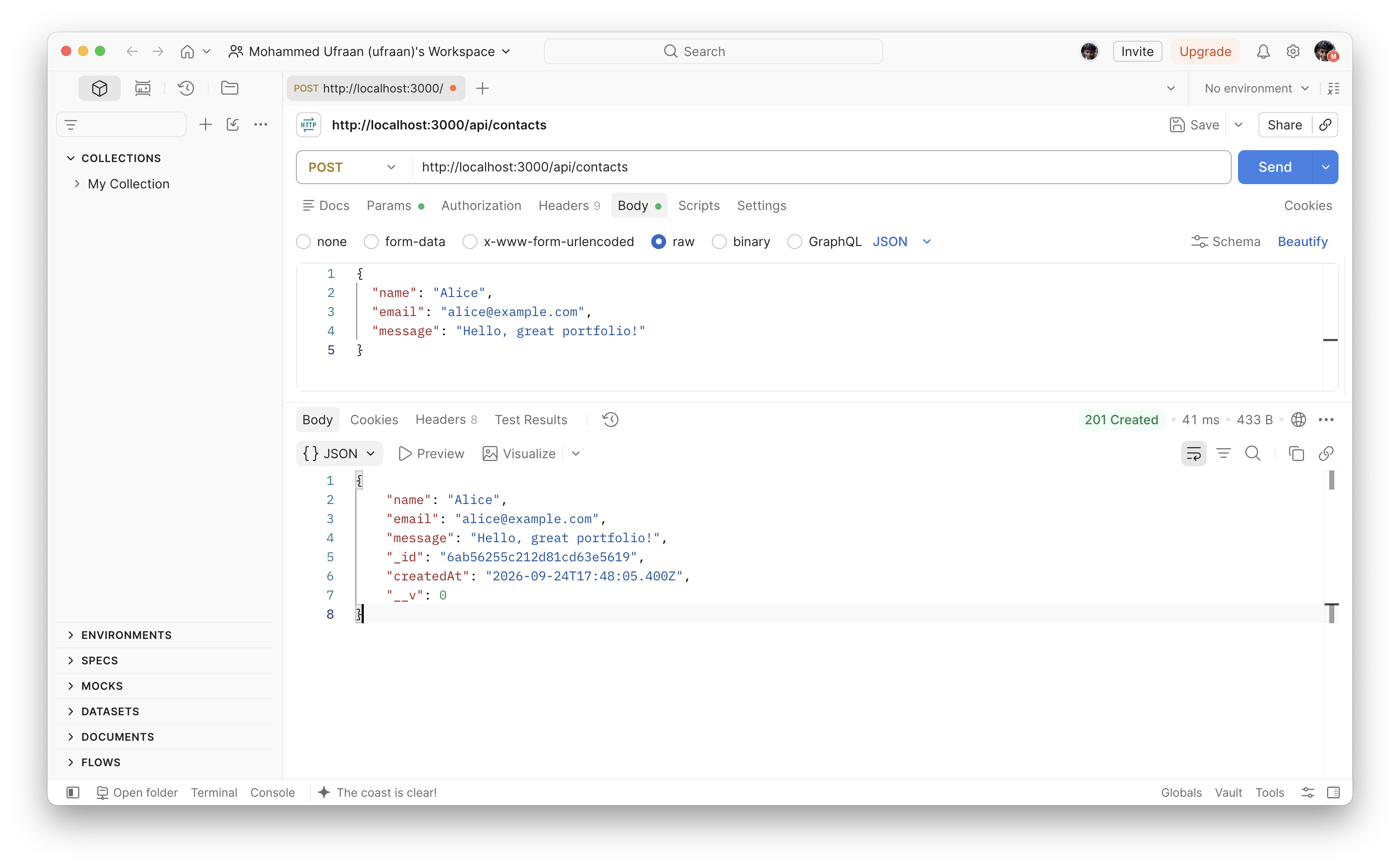 POST /api/contacts