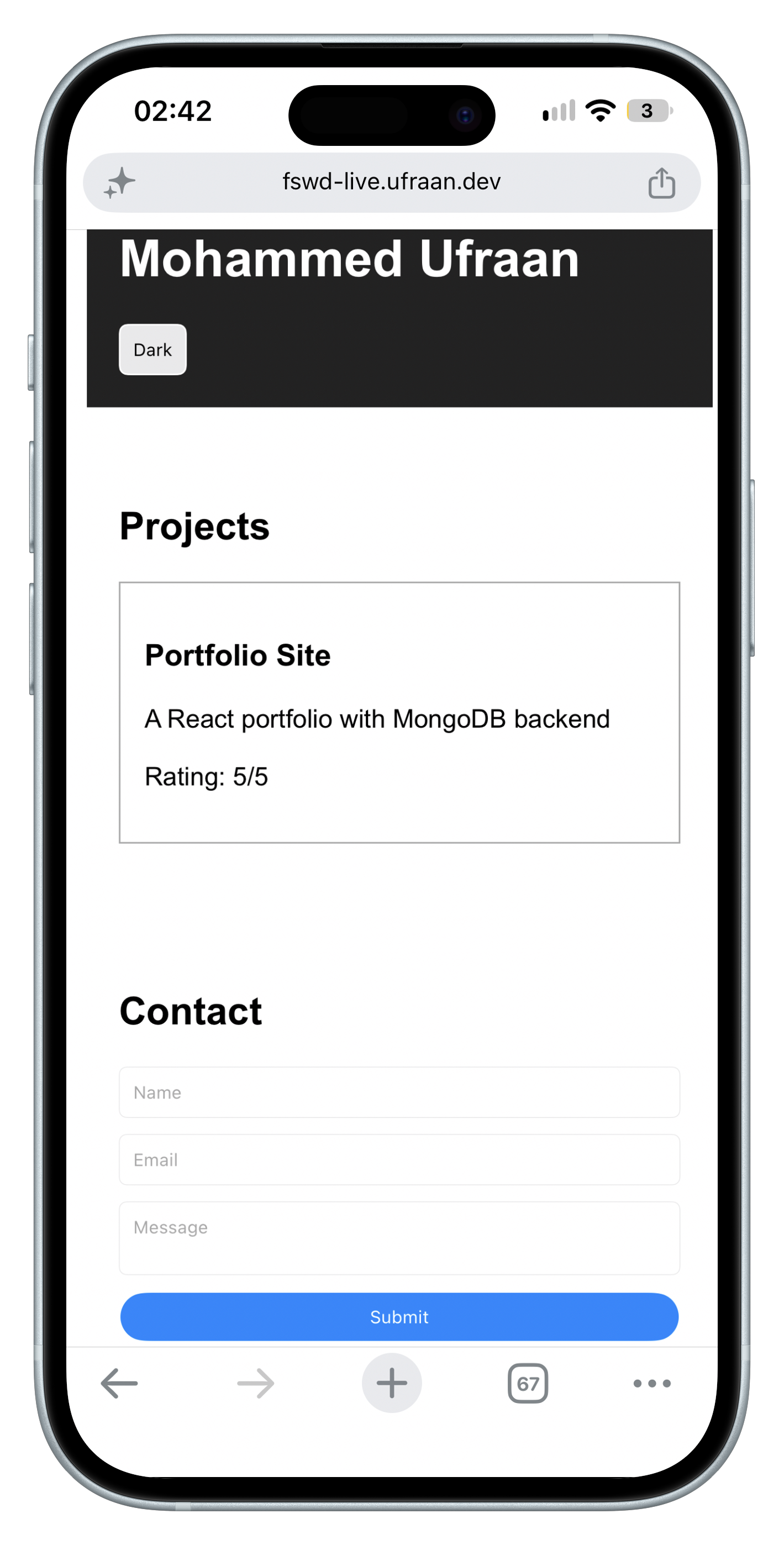 Live frontend — fswd-live.ufraan.dev with projects
