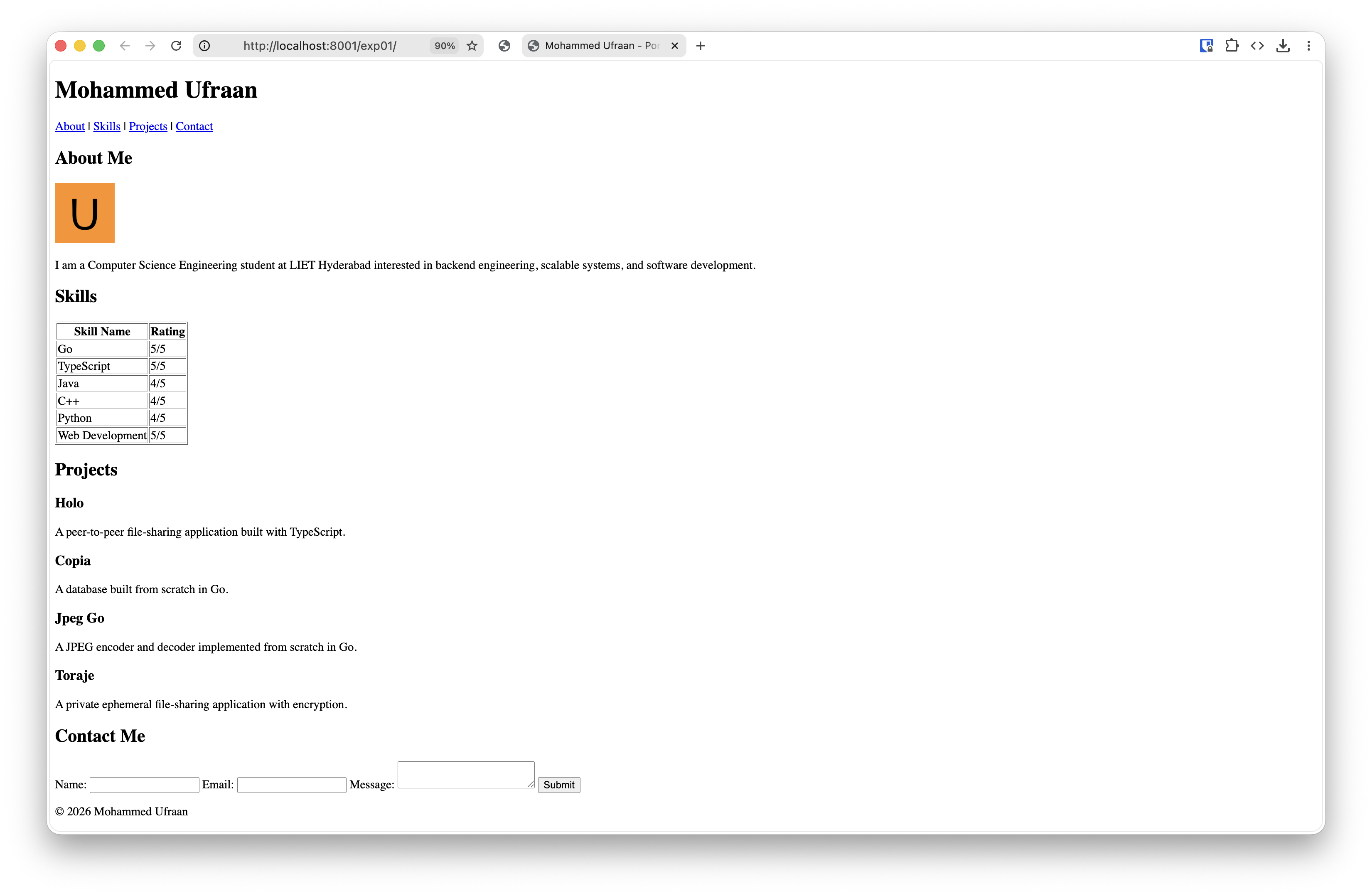 Portfolio page structure