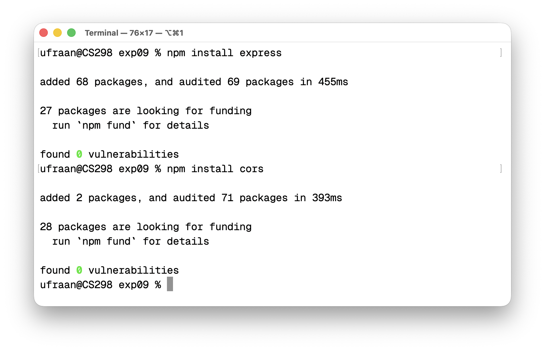 npm install express & cors